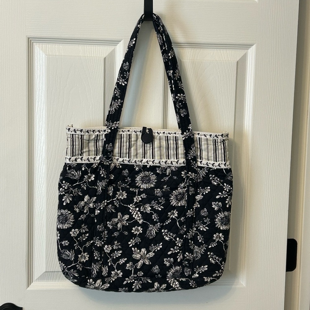 Black and White Floral Quilted Tote Bag
